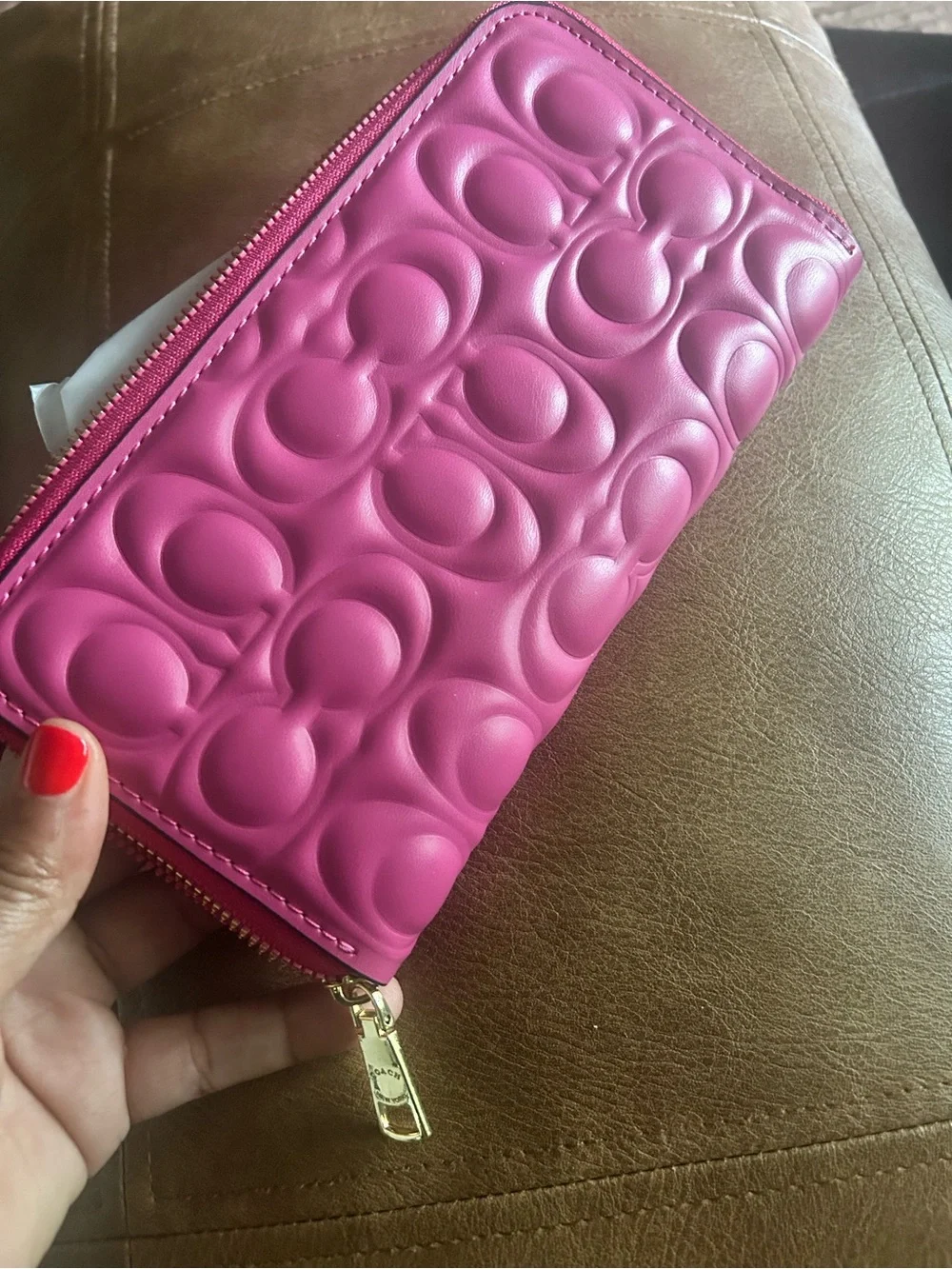 C Hot Pink Signature Quilted Zip Around Wallet